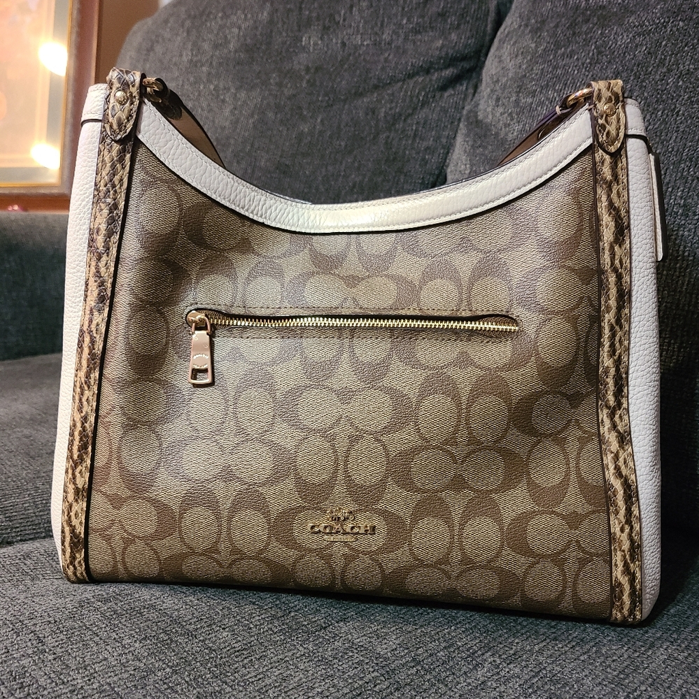 Coach Kristy Shoulder Bag Colorblock Signature Canvas W/ snake-embossed Leather